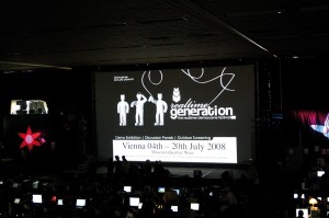 Flyer realtime generation auf der Breakpoint 2008. Foto Kornelia Spari